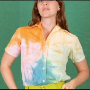 Big Bud Press Rainbow Tie Dye Painter’s Palette Button Down Button Up Shirt
